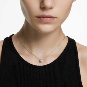 Colgante Una Angelic, corte redondo, pavé, blanco, chapado en rodio