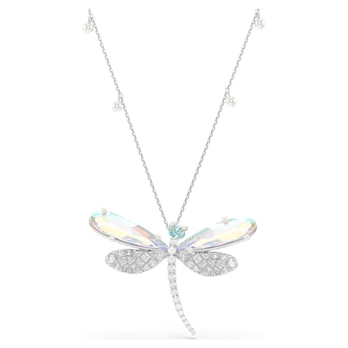 Colgante y broche de Ariana Grande x Swarovski con perla de cristal, cortes mixtos, libélula, blanco, chapado en rodio Colgante y broche de Ariana Grande x Swarovski con perla de cristal, cortes mixtos, libélula, blanco, chapado en rodio