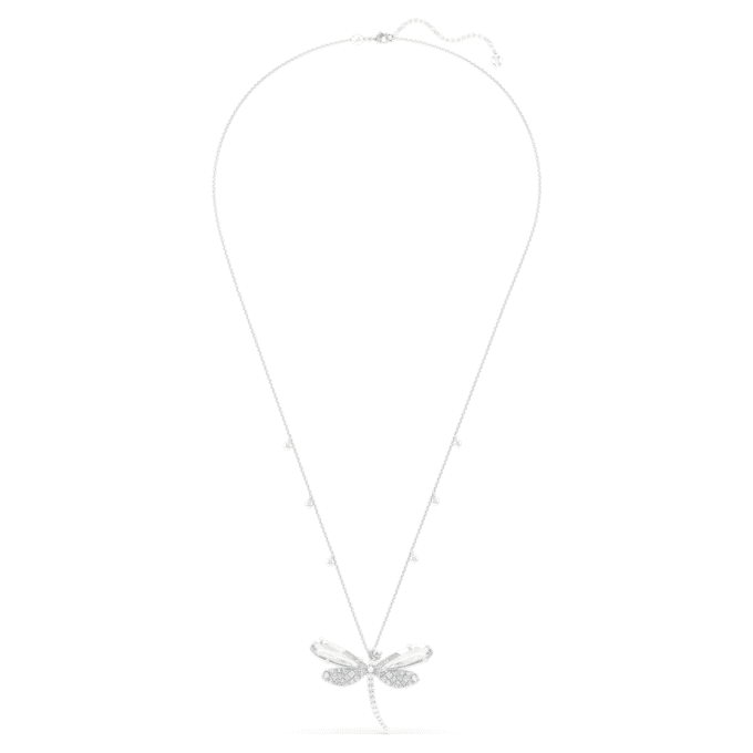 Colgante y broche de Ariana Grande x Swarovski con perla de cristal, cortes mixtos, libélula, blanco, chapado en rodio Colgante y broche de Ariana Grande x Swarovski con perla de cristal, cortes mixtos, libélula, blanco, chapado en rodio