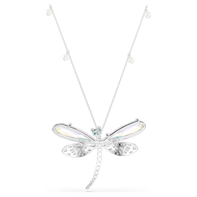 Colgante y broche de Ariana Grande x Swarovski con perla de cristal, cortes mixtos, libélula, blanco, chapado en rodio Colgante y broche de Ariana Grande x Swarovski con perla de cristal, cortes mixtos, libélula, blanco, chapado en rodio