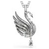 Colgante y broche de cisne, blanco, chapado en rutenio