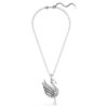Colgante y broche de cisne, blanco, chapado en rutenio