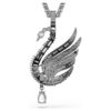 Colgante y broche de cisne, blanco, chapado en rutenio
