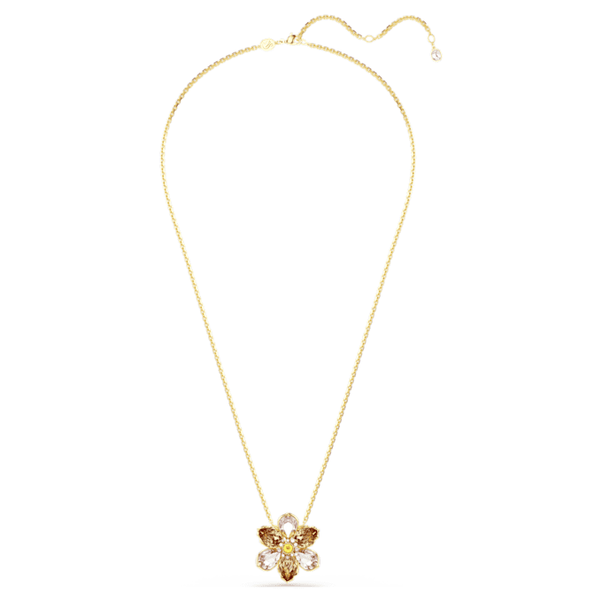 Colgante y broche Idyllia con cortes mixtos, flor, multicolor, chapado en tono dorado Colgante y broche Idyllia con cortes mixtos, flor, multicolor, chapado en tono dorado