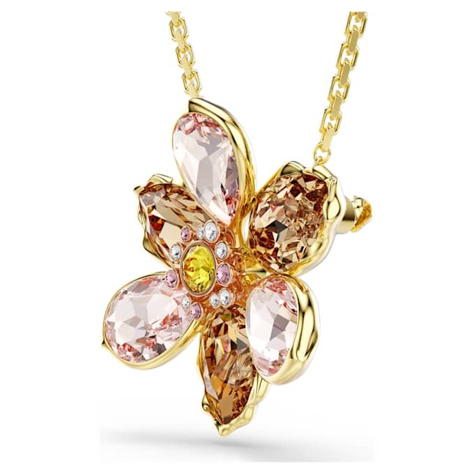 Colgante y broche Idyllia con cortes mixtos, flor, multicolor, chapado en tono dorado Colgante y broche Idyllia con cortes mixtos, flor, multicolor, chapado en tono dorado