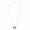 Colgante y broche Idyllia: cortes mixtos, pavé, mariposa, multicolor, chapado en tono dorado Colgante y broche Idyllia: cortes mixtos, pavé, mariposa, multicolor, chapado en tono dorado