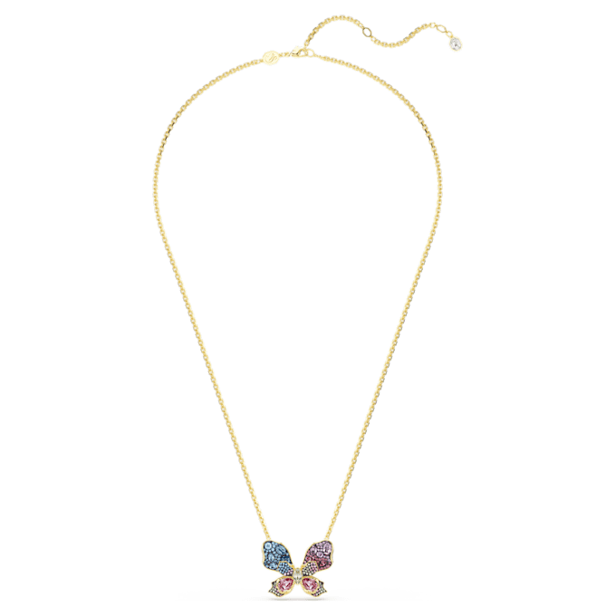 Colgante y broche Idyllia: cortes mixtos, pavé, mariposa, multicolor, chapado en tono dorado Colgante y broche Idyllia: cortes mixtos, pavé, mariposa, multicolor, chapado en tono dorado