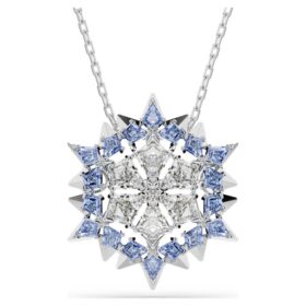 Colgante y broche «Magic» en forma de copo de nieve, azul, chapado en rodio