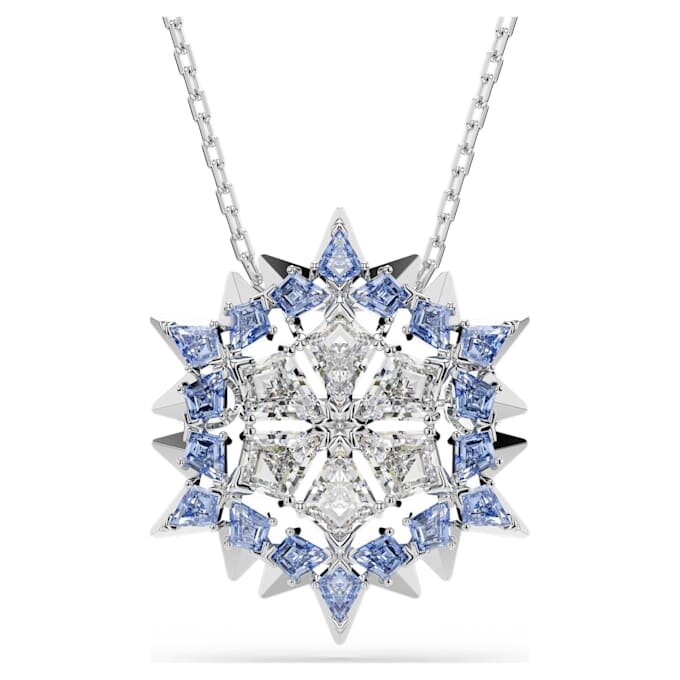 Colgante y broche «Magic» en forma de copo de nieve, azul, chapado en rodio Colgante y broche «Magic» en forma de copo de nieve, azul, chapado en rodio