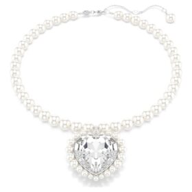 Collar Ariana Grande X Swarovski con perla de cristal, corte de corazón, corazón, blanco, chapado en rodio
