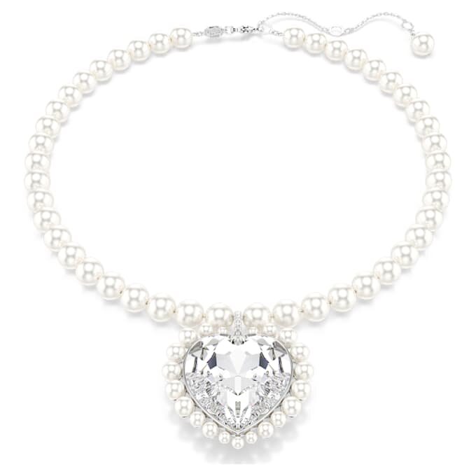 Collar Ariana Grande X Swarovski con perla de cristal, corte de corazón, corazón, blanco, chapado en rodio Collar Ariana Grande X Swarovski con perla de cristal, corte de corazón, corazón, blanco, chapado en rodio