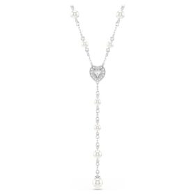 Collar Ariana Grande X Swarovski Y con cortes mixtos, perla de cristal, corazón, blanco, chapado en rodio