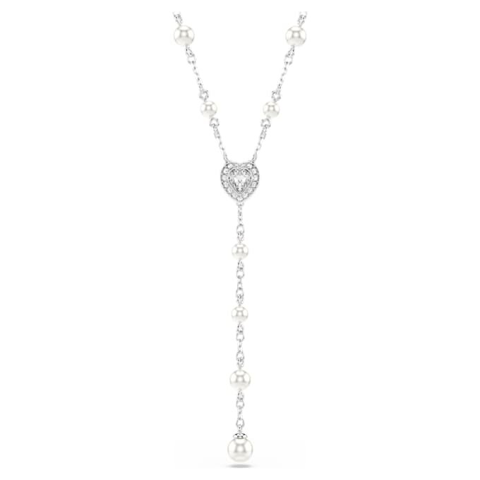 Collar Ariana Grande X Swarovski Y con cortes mixtos, perla de cristal, corazón, blanco, chapado en rodio Collar Ariana Grande X Swarovski Y con cortes mixtos, perla de cristal, corazón, blanco, chapado en rodio