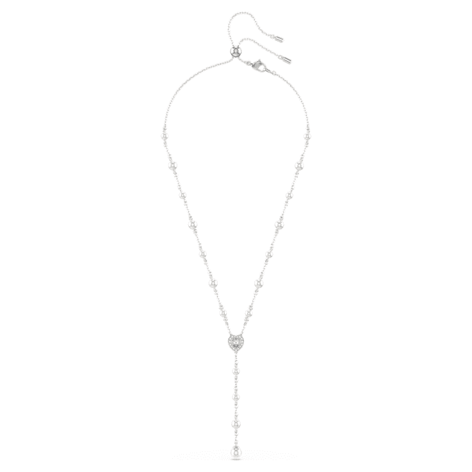 Collar Ariana Grande X Swarovski Y con cortes mixtos, perla de cristal, corazón, blanco, chapado en rodio Collar Ariana Grande X Swarovski Y con cortes mixtos, perla de cristal, corazón, blanco, chapado en rodio