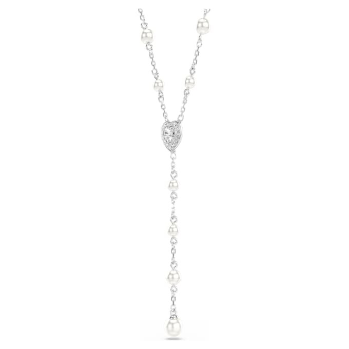 Collar Ariana Grande X Swarovski Y con cortes mixtos, perla de cristal, corazón, blanco, chapado en rodio Collar Ariana Grande X Swarovski Y con cortes mixtos, perla de cristal, corazón, blanco, chapado en rodio