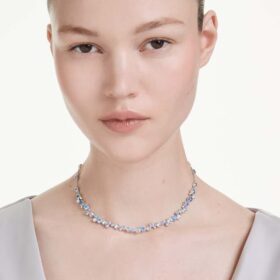 Collar Constella con cortes mixtos, azul, chapado en rodio