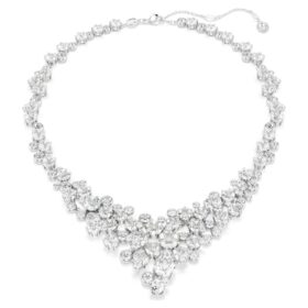 Collar Constella con cortes mixtos, cierre, blanco, chapado en rodio