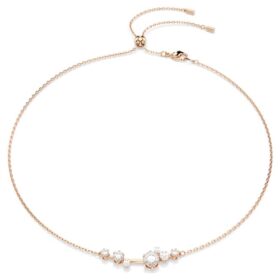 Collar Constella con perlas de cristal, cortes redondos, blanco, chapado en tono oro rosa