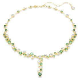 Collar Constella Y con cortes mixtos, verde, chapado en tono dorado