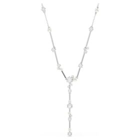 Collar Constella Y con perlas de cristal, cortes redondos, blanco, chapado en rodio