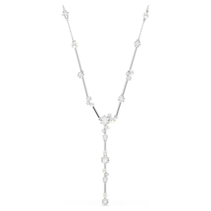 Collar Constella Y con perlas de cristal, cortes redondos, blanco, chapado en rodio Collar Constella Y con perlas de cristal, cortes redondos, blanco, chapado en rodio