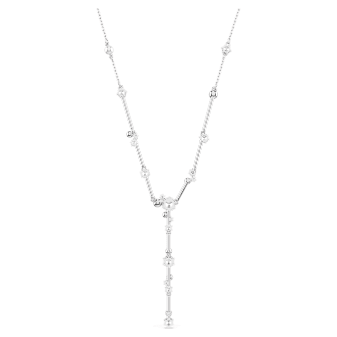 Collar Constella Y con perlas de cristal, cortes redondos, blanco, chapado en rodio Collar Constella Y con perlas de cristal, cortes redondos, blanco, chapado en rodio