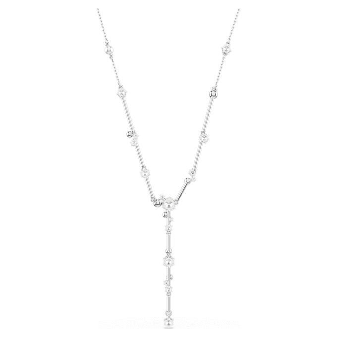 Collar Constella Y con perlas de cristal, cortes redondos, blanco, chapado en rodio Collar Constella Y con perlas de cristal, cortes redondos, blanco, chapado en rodio