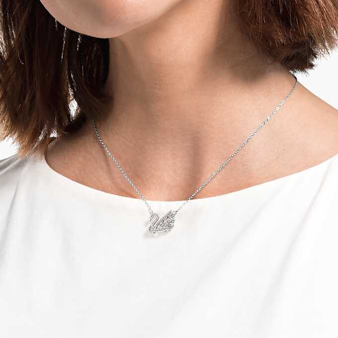 Collar de cisne «Dancing Swan», blanco, chapado en rodio Collar de cisne «Dancing Swan», blanco, chapado en rodio