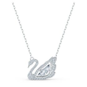 Collar de cisne «Dancing Swan», blanco, chapado en rodio