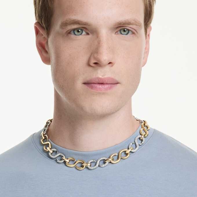 Collar Dextera de corte redondo, cadena, blanco, acabado de metales mixtos Collar Dextera de corte redondo, cadena, blanco, acabado de metales mixtos
