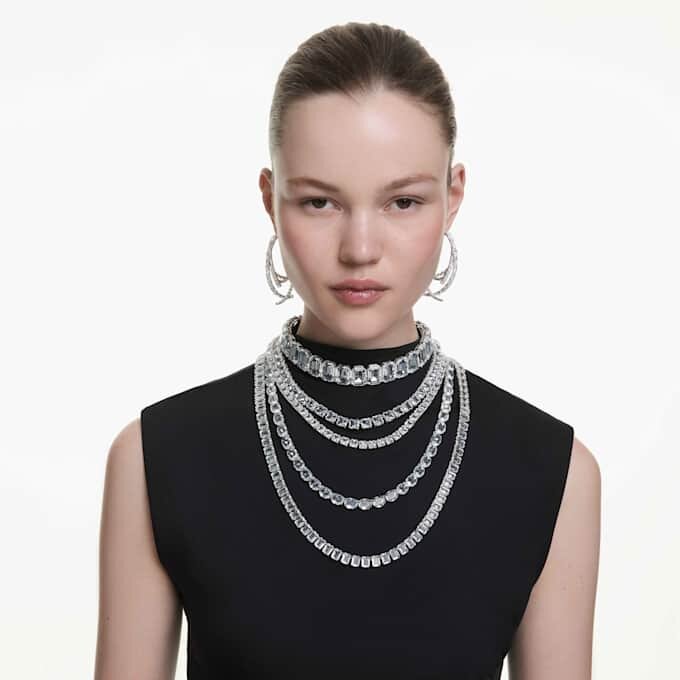 Collar en capas Millenia con cortes mixtos, blanco, chapado en rodio Collar en capas Millenia con cortes mixtos, blanco, chapado en rodio