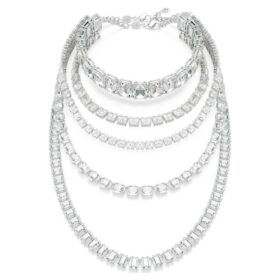 Collar en capas Millenia con cortes mixtos, blanco, chapado en rodio