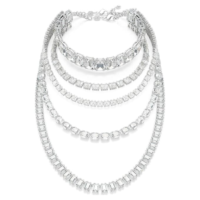 Collar en capas Millenia con cortes mixtos, blanco, chapado en rodio Collar en capas Millenia con cortes mixtos, blanco, chapado en rodio