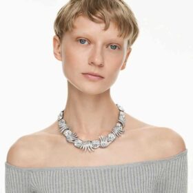 Collar «Feather» de la Colección Viena, blanco, chapado en rutenio