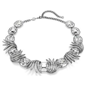 Collar «Feather» de la Colección Viena, blanco, chapado en rutenio