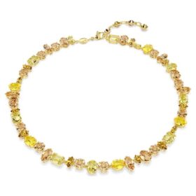 Collar Gema con cortes mixtos, amarillo, chapado en tono dorado