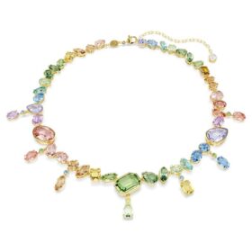 Collar Gema con cortes mixtos, cristales colgantes, multicolor, chapado en tono dorado