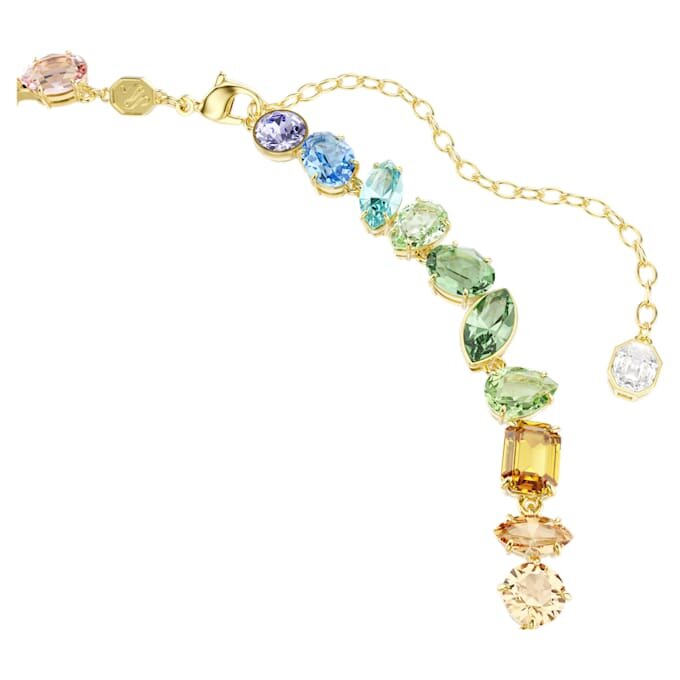 Collar Gema con cortes mixtos, cristales colgantes, multicolor, chapado en tono dorado Collar Gema con cortes mixtos, cristales colgantes, multicolor, chapado en tono dorado