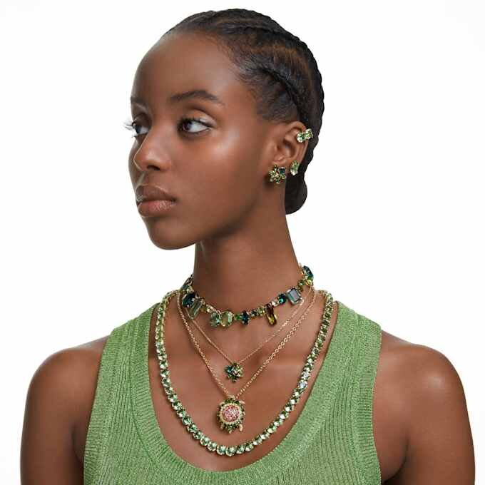 Collar Gema con cortes mixtos, verde, chapado en tono dorado Collar Gema con cortes mixtos, verde, chapado en tono dorado
