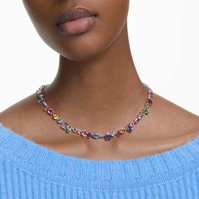 Collar Gema de cortes mixtos, multicolor, chapado en rodio Collar Gema de cortes mixtos, multicolor, chapado en rodio
