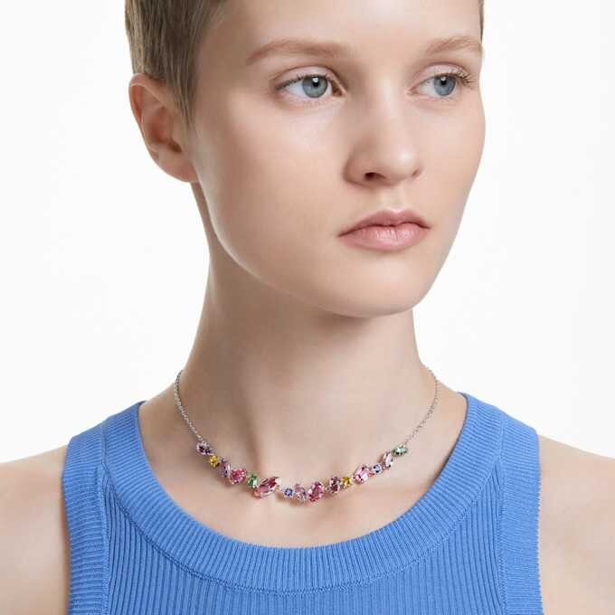 Collar Gema de cortes mixtos, multicolor, chapado en rodio Collar Gema de cortes mixtos, multicolor, chapado en rodio