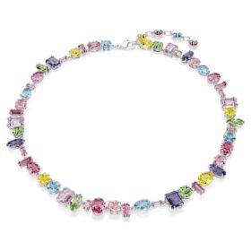 Collar Gema de cortes mixtos, multicolor, chapado en rodio