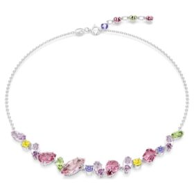 Collar Gema de cortes mixtos, multicolor, chapado en rodio