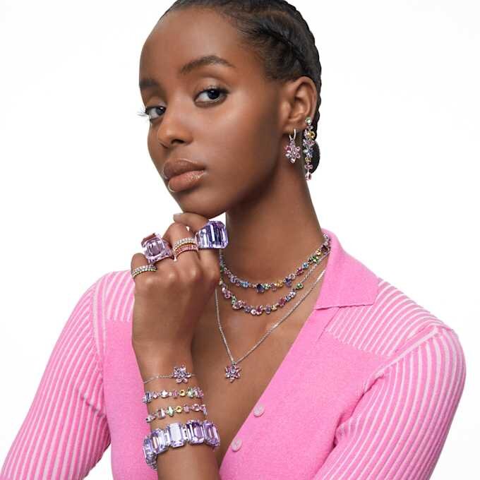 Collar Gema de cortes mixtos, multicolor, chapado en rodio Collar Gema de cortes mixtos, multicolor, chapado en rodio