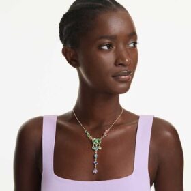 Collar Gema Y con cortes mixtos, multicolor, chapado en tono dorado