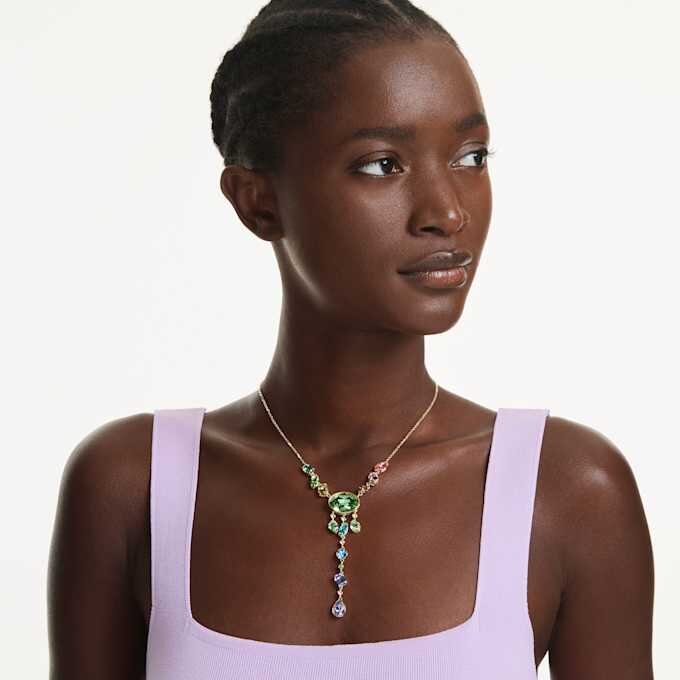 Collar Gema Y con cortes mixtos, multicolor, chapado en tono dorado Collar Gema Y con cortes mixtos, multicolor, chapado en tono dorado