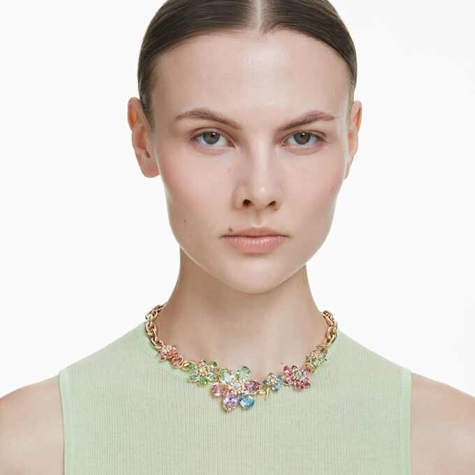 Collar Idyllia con cortes mixtos, flor, multicolor, chapado en tono dorado Collar Idyllia con cortes mixtos, flor, multicolor, chapado en tono dorado