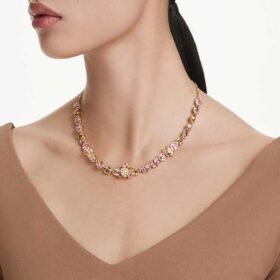 Collar Idyllia con cortes mixtos, flor, multicolor, chapado en tono dorado