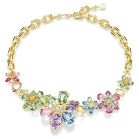 Collar Idyllia con cortes mixtos, flor, multicolor, chapado en tono dorado
