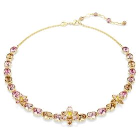 Collar Idyllia con cortes mixtos, flor, multicolor, chapado en tono dorado